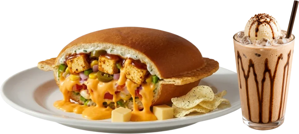 Paneer Patakha Bun + Peri Peri Fries + Choco Cold Caffeine