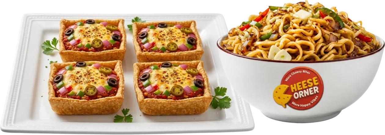 Viral Funky Fries + Cheese Burst Buns + Korean BBQ Tikki Tangy Bites + Classic Noodles + Green Mango Splash